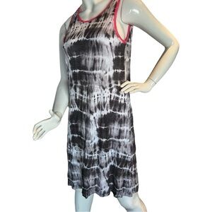David Cline Dress Sleeveless Gray & White Pink Neck Lightweight Size L